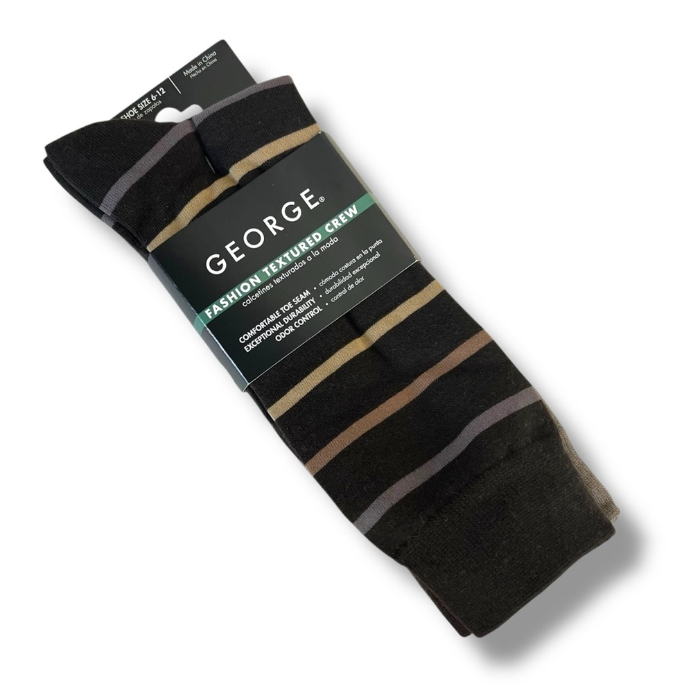 New Men's Casual Dress Socks‎ George Rich Brown Stripe 3 Pairs Crew